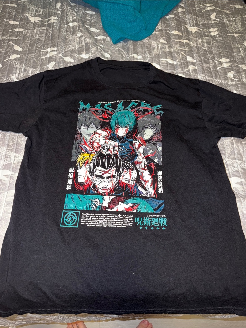 Black Graphic Anime Short-Sleeve Tee - Jujutsu Kaisen Style